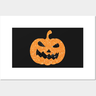 Pastel Orange Faux Glitter Halloween Pumpkin Face Posters and Art